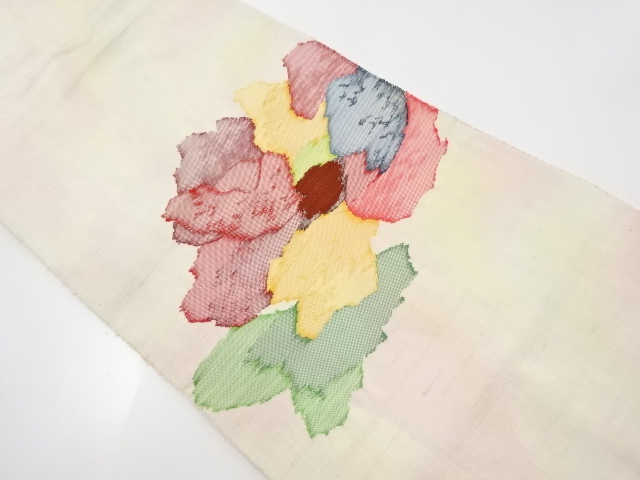 アンティーク　手織り紬樹木模様織り出し名古屋帯